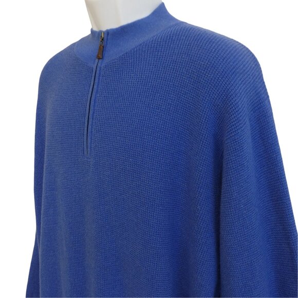 Peter Millar Blue Quarter Zip Sweater Pullover Cotton Cashmere Mock Neck Knit XL - Picture 1 of 7